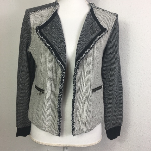 Caslon Jackets & Blazers - Caslon S Gray Woven Herringbone Open Front Jacket